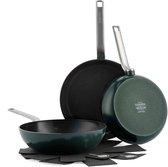 Bol.com GreenPan Evolution Pine Green keramische inductie pannenset 3 delig - PFAS-vrij - Inductie koekenpan - Inductie wokpan 2... aanbieding