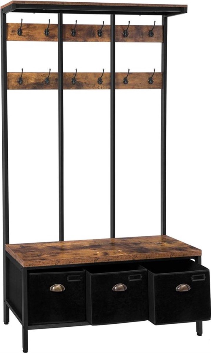 Thuys Halmeubel – Met Kapstok – Garderobekast met Kapstok – 100x37x182 cm – Stijlvol Design – Bruin/Zwart