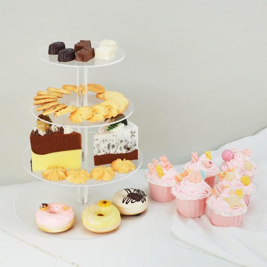 QWORK® 4 Etages Cupcakestandaard, Acryl Cakestandaard, Ronde Taarttoren QWORK® 4 Etages Cupcakestandaard, Acryl Cakestandaard, Ronde Taarttoren