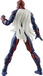 Achterkant van een actiefiguur van Spider-Man Unlimited, rood en blauw, met witte cape.