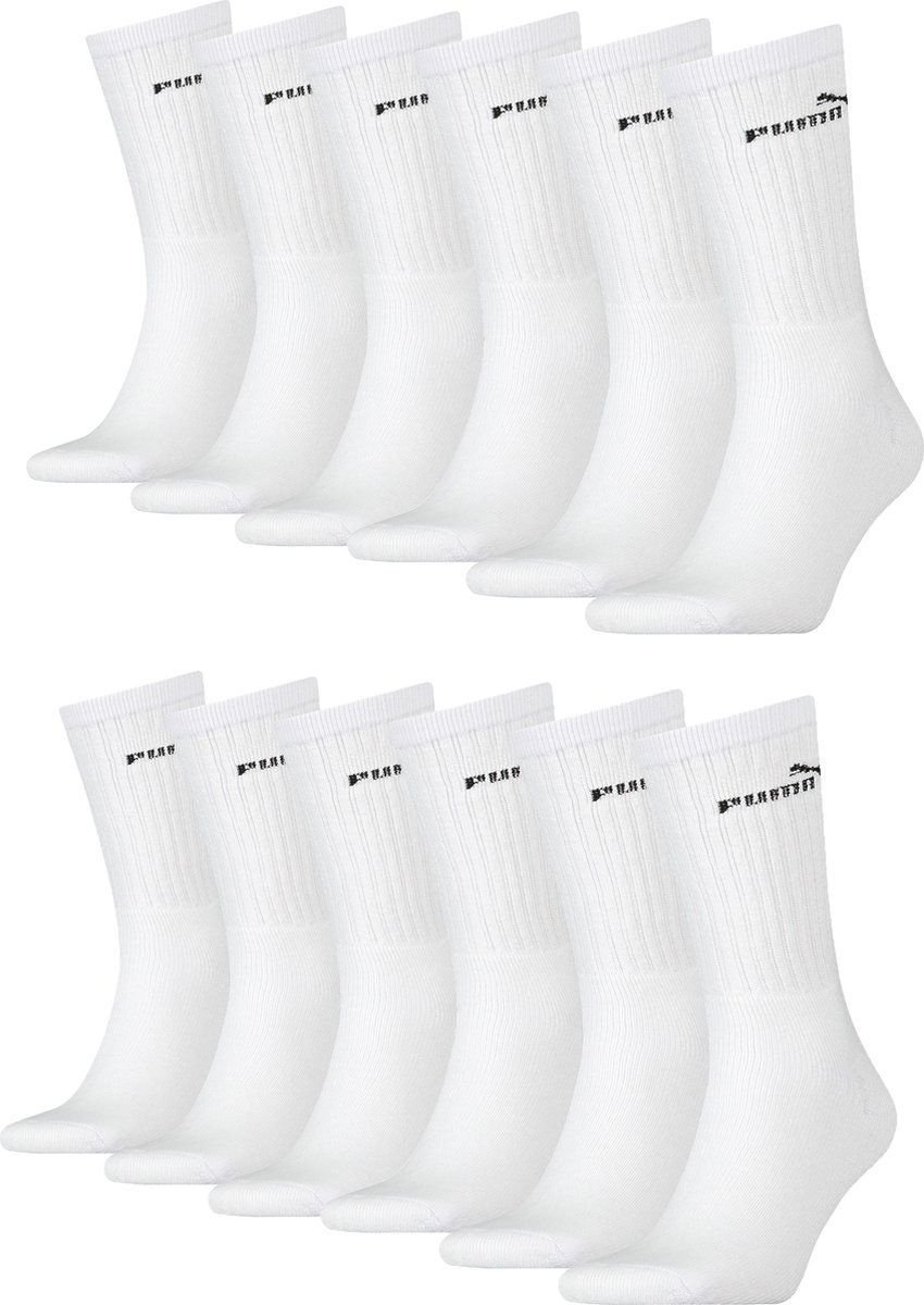 12 PACK Puma Unisex Crew Tennissokken Sportsokken Sokken voor heren en dames Wit
