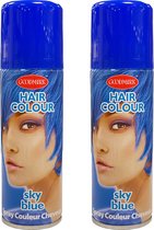 Haarspray of haarverf - 2x - kleur blauw - verkleed accessoires - 125 ml - volwassenen en kinderen - carnaval