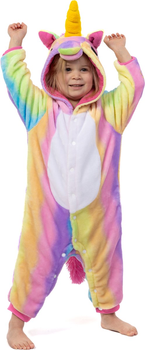 KIMU® Onesie Regenboog Eenhoorn Pak - Maat 128-134 - Eenhoornpak Unicorn Kostuum Kleuren - Unicornpak Kinderen Jumpsuit Pyjama Huispak Festival — afbeelding 2