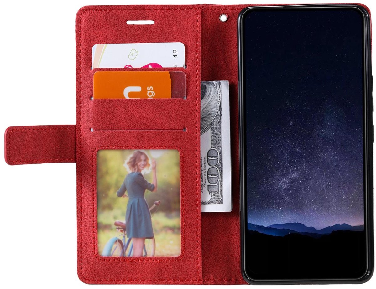 Mobigear Telefoonhoesje geschikt voor HONOR 200 Hoesje | Mobigear Rhombus Bookcase Portemonnee | Pasjeshouder voor 3 Pasjes | Telefoonhoesje voor Pinpas / OV Kaart / Rijbewijs - Rood