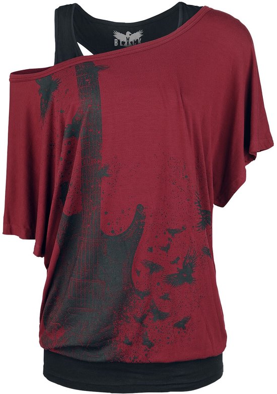 Black Premium by EMP Zwart en rood dubbellaags T-shirt met gitaarprint - Dames - 4XL