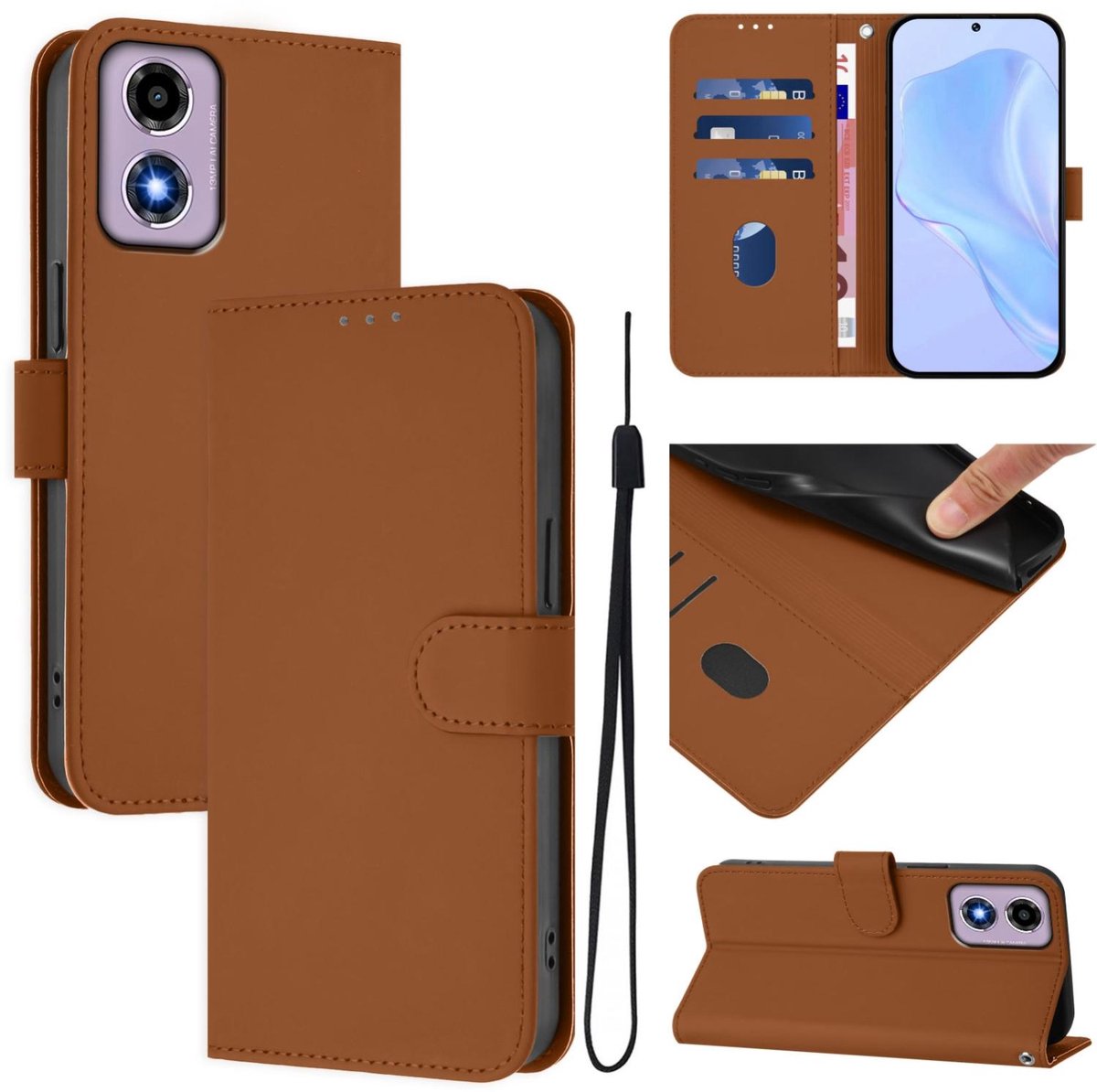 Mobigear Telefoonhoesje geschikt voor Motorola Moto E14 Hoesje | Mobigear Urban Wallet Bookcase Portemonnee | Pasjeshouder voor 3 Pasjes | Telefoonhoesje voor Pinpas / OV Kaart / Rijbewijs - Bruin