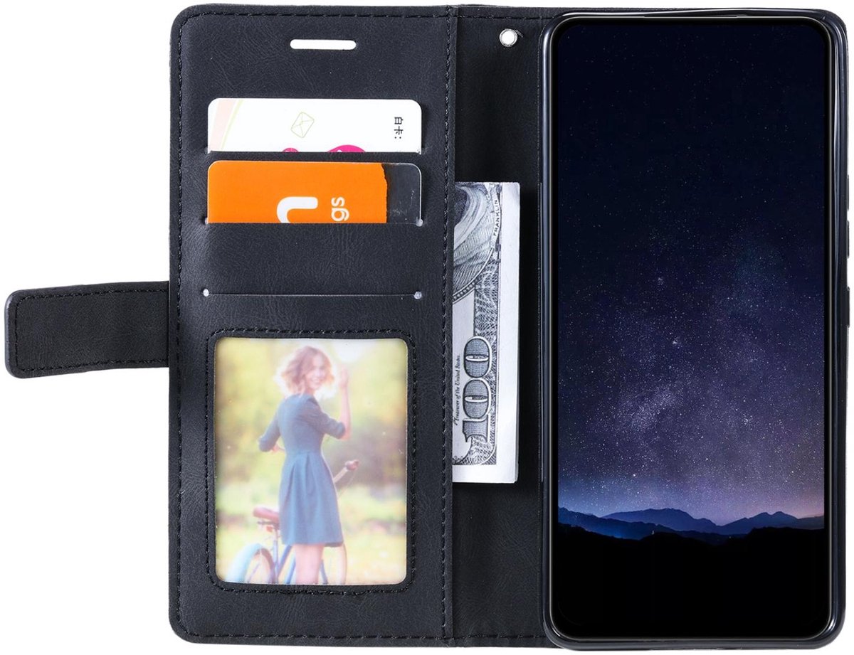 Mobigear Telefoonhoesje geschikt voor HONOR 200 Hoesje | Mobigear Rhombus Bookcase Portemonnee | Pasjeshouder voor 3 Pasjes | Telefoonhoesje voor Pinpas / OV Kaart / Rijbewijs - Zwart