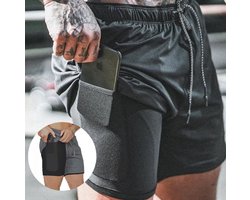 2 in 1 Shorts - Sportbroek - Hardloopbroeken - Fitnessbroek - Sportkleding - Met Telefoonzak - Korte broek - Maat XL - LOUZIR