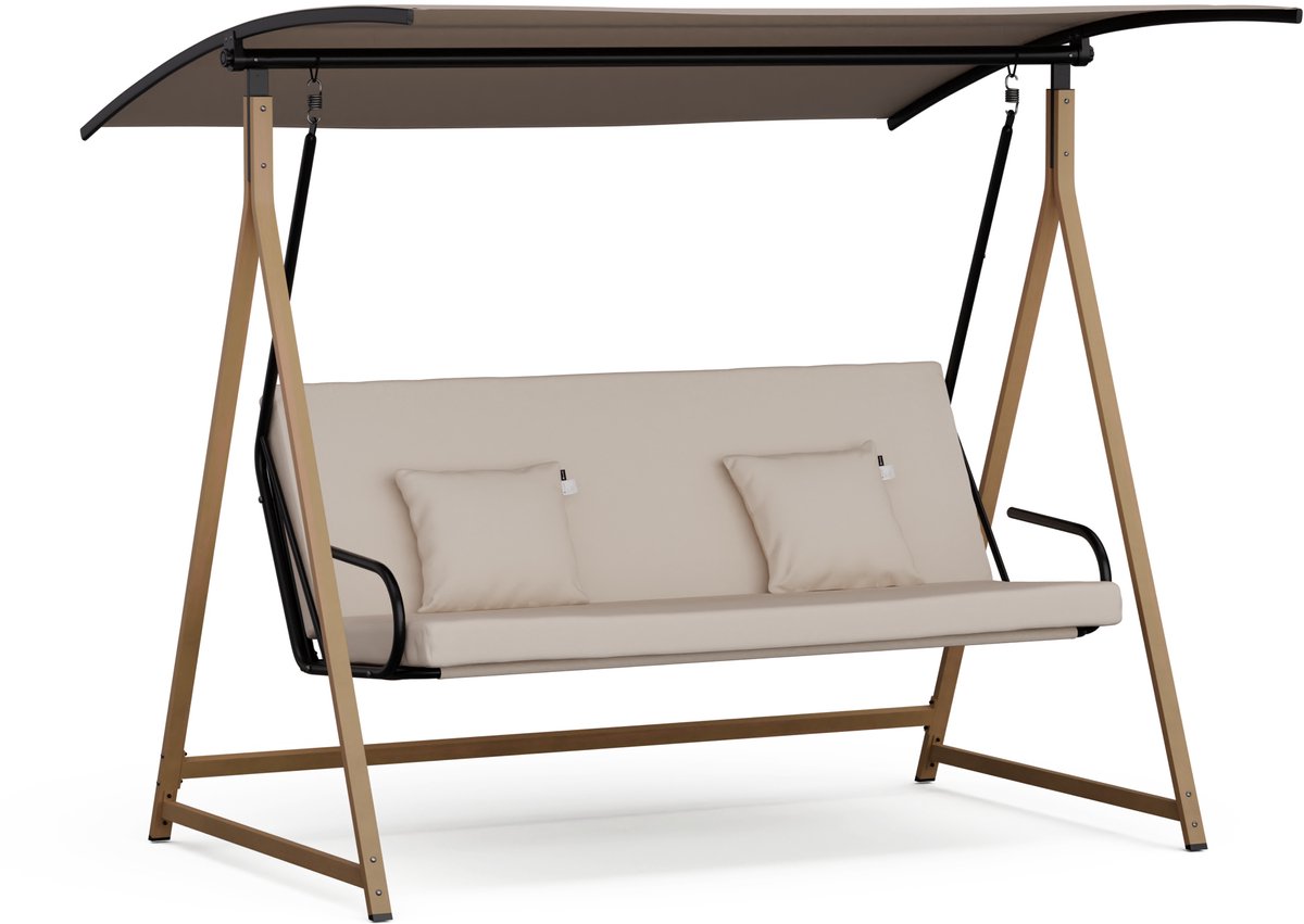 Blumfeldt Hangstoel voor Tuin/Balkon, Verstelbaar, 3 Zitplaatsen, Robuuste Constructie, 240 kg Draagvermogen, Duurzame Materialen, Dik Kussen - voor Terras - Hängematte