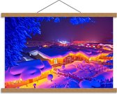 Schoolplaat – Huizen met Sneeuw - 60x40cm Foto op Textielposter (Wanddecoratie op Schoolplaat)