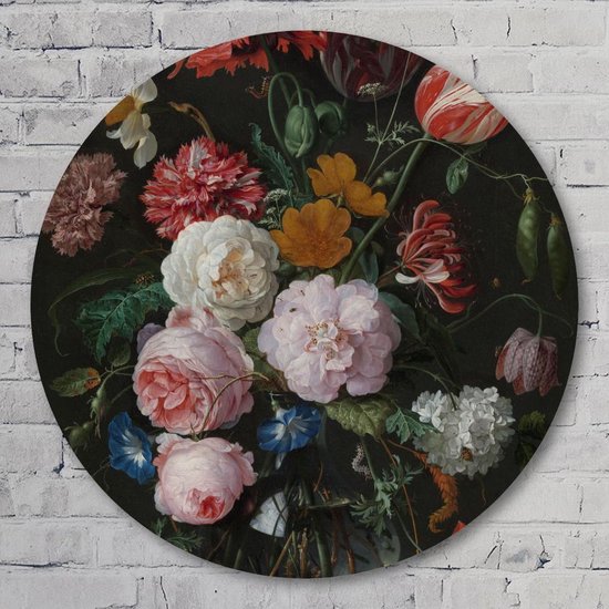 Stilleven met bloemen in glazen vaas - Jan Davidsz - 80 cm Forex Muurcirkel - Bloemen en Planten - Wanddecoratie - Rond Schilderij - Wandcirkel