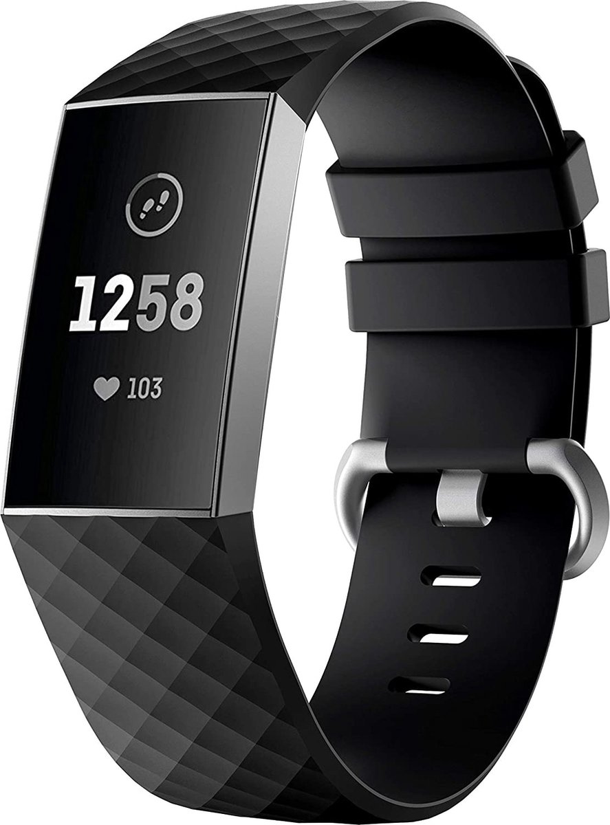 geschikt voor Fitbit geschikt voor Fitbit Charge 4 silicone band - zwart - Maat S
