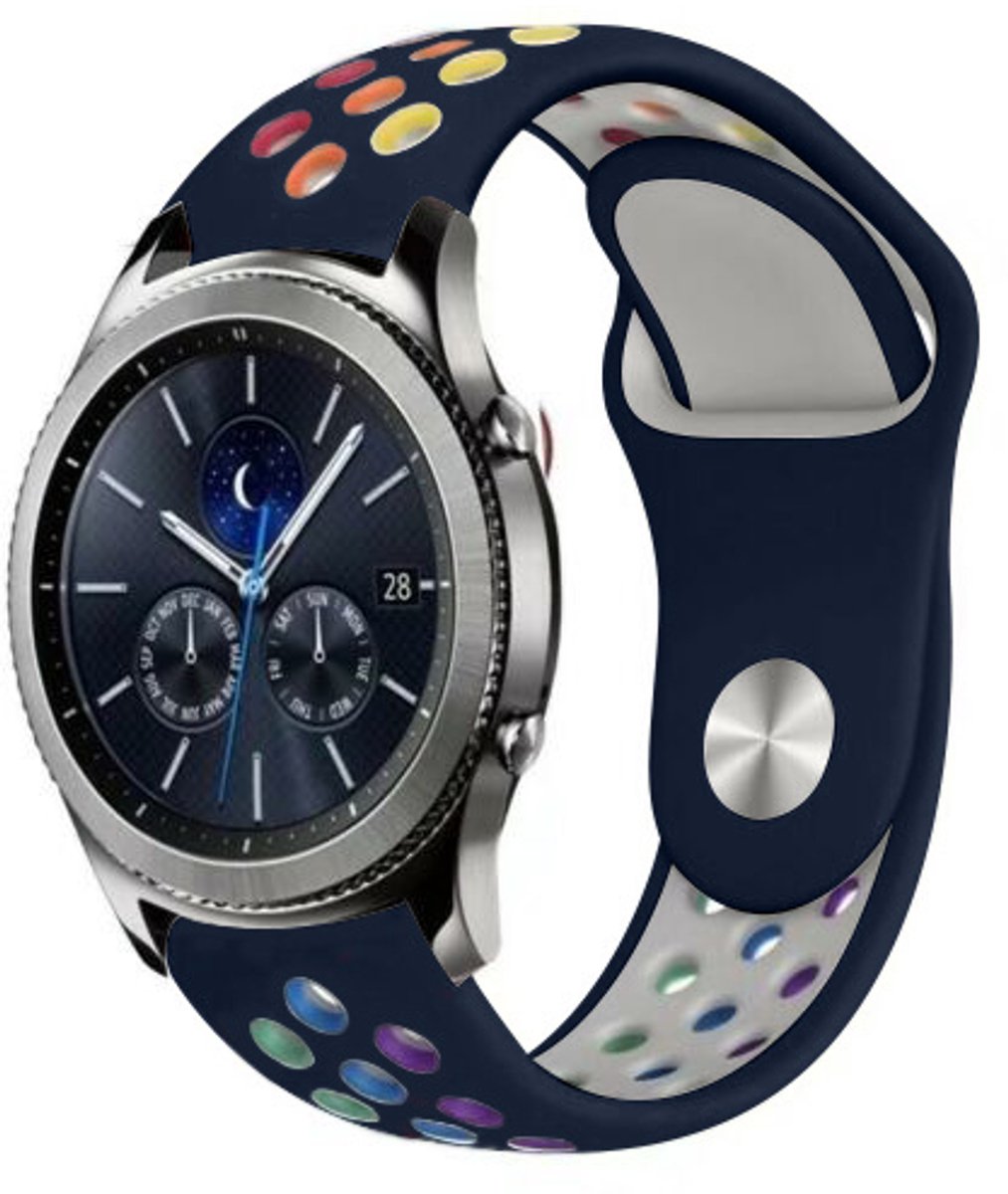 Sport Band - Geschikt voor Samsung Gear S3 46mm - Donkerblauw Kleurrijk