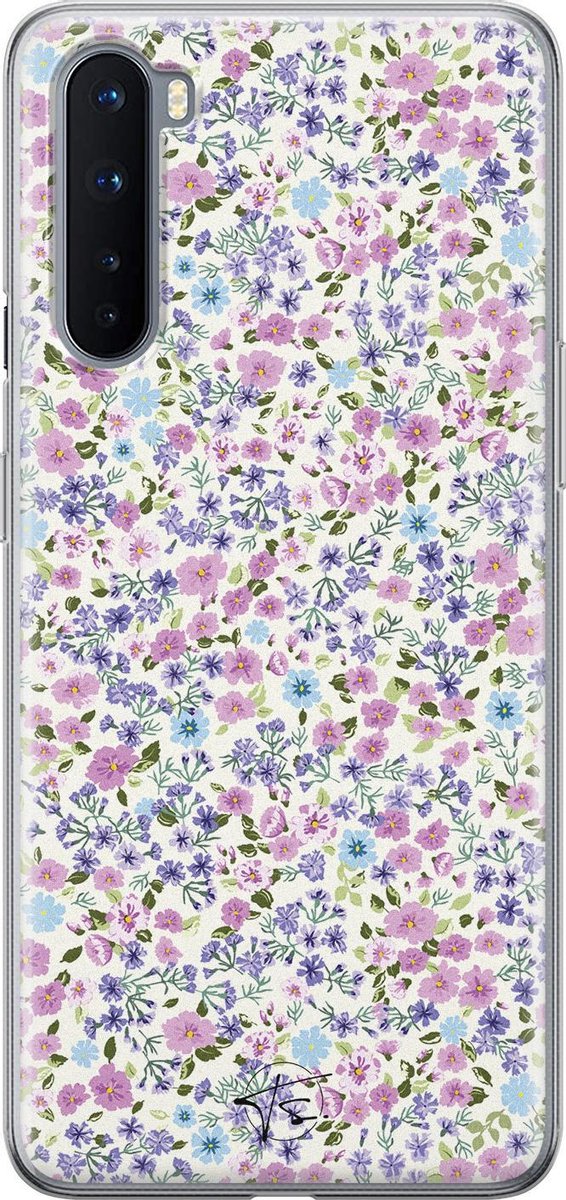 Mooie Telefoonhoesjes - Hoesje geschikt voor OnePlus Nord - Paarse bloemen - Soft Case TPU Backcover - Paars