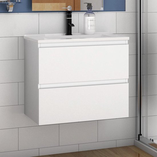 Badkamermeubel wit 60 cm wastafel met onderbouw incl. 2 lades soft-close  functie | bol.com