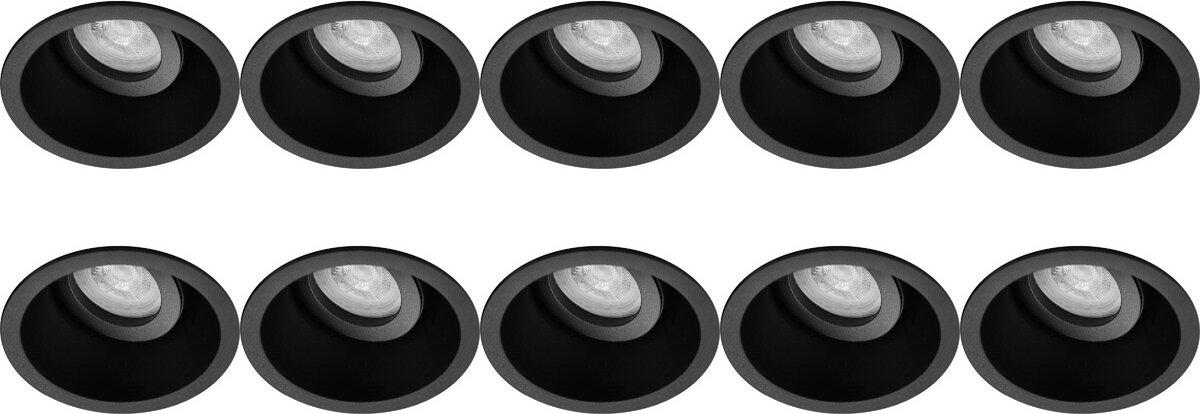 Spot Armatuur 10 Pack - Proma Zano Pro - GU10 Inbouwspot - Rond - Zwart - Aluminium - Kantelbaar - Ø93mm