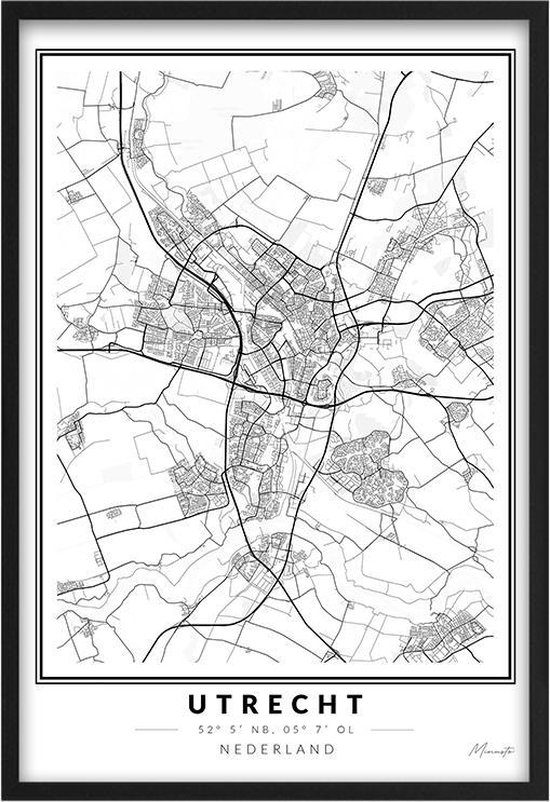 Poster Stad Utrecht - A3 - 30 x 40 cm - Inclusief lijst (Zwart MDF)