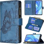 Voor Xiaomi Mi 11 Lite Vliegende Vlinder Embossing Patroon Rits Horizontale Flip Lederen Case met Houder & Kaartsleuven & Portemonnee (Blauw)