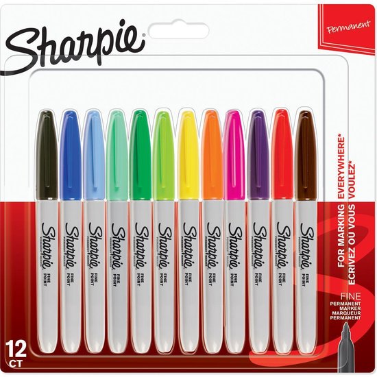 Sharpie Permanent Markers - 12 kleuren - Met fijne punt