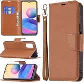 Voor Xiaomi Poco M3 Pro/Redmi Note 10 5G Litchi Textuur Pure Kleur Horizontale Flip Lederen Case met Houder & Kaartsleuven & Portemonnee & Lanyard (Bruin)