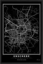 Poster Stad Enschede - A4 - 21 x 30 cm - Inclusief lijst (Zwart Aluminium) Citymap - Stadsposter - Plaatsnaam poster Enschede - Stadsplattegrond