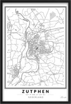 Poster Stad Zutphen - A2 - 42 x 59,4 cm - Inclusief lijst (Zwart Aluminium)