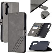 Voor OPPO Realme 6 Pro Stiksels Stijl 2-Kleur Koe Textuur Horizontale Flip PU Lederen Case met Houder & Kaartsleuf & Lanyard (Grijs)