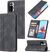 Voor Xiaomi Mi 10T Lite Huid Voel Druk Lijn Magnetische Horizontale Flip Lederen Case met Houder & Kaartsleuf & Portemonnee & Fotolijst (Zwart)