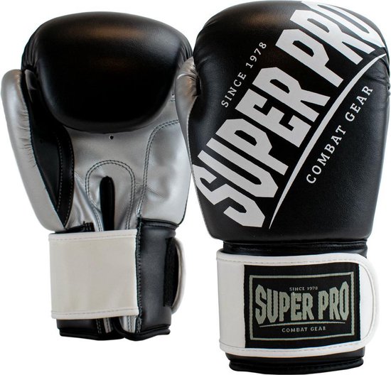 Gants de kickboxing Super Pro Rebel Zwart - Grijs - Wit - 10 oz
