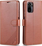Voor Geschikt voor Xiaomi Redmi Note 10 4G AZNS Schapenvacht Textuur Horizontale Flip Lederen Case met Houder & Kaartsleuven & Portemonnee (Bruin)