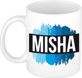 Misha naam cadeau mok / beker met  verfstrepen - Cadeau collega/ vaderdag/ verjaardag of als persoonlijke mok werknemers