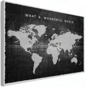 Wereldkaart What A Wonderful World Zwart - Canvas 90x60