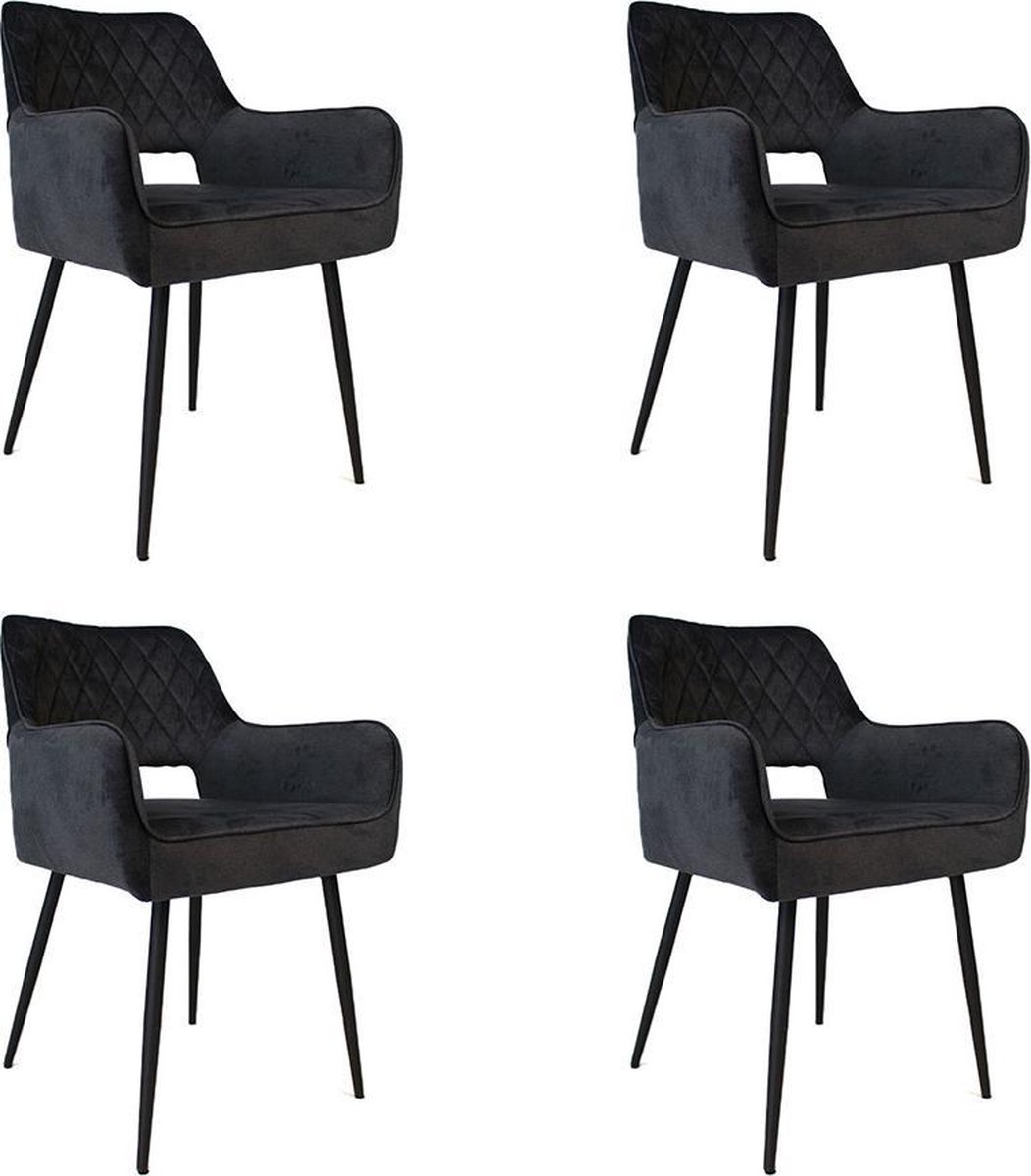 Bronx71 Velvet eetkamerstoel Mika antraciet - Eetkamerstoelen set van 4 - stoel
