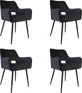 Bronx71® Velvet eetkamerstoel Mika antraciet - Eetkamerstoelen set van 4