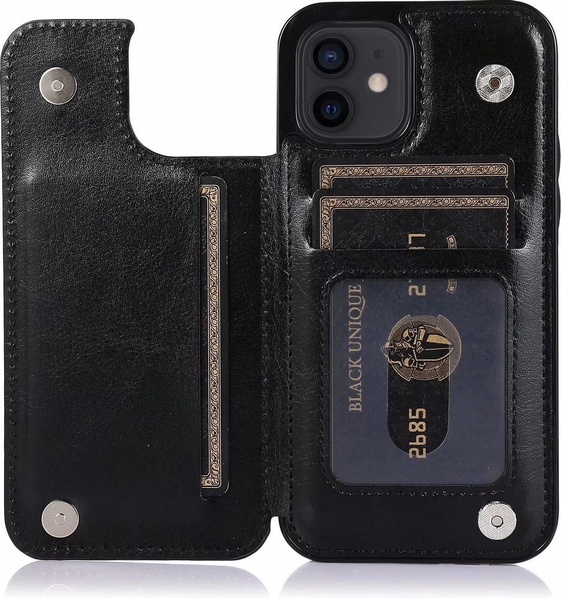 Hoesje geschikt voor iPhone 7 - Backcover - Pasjeshouder - Portemonnee - Kunstleer - Zwart