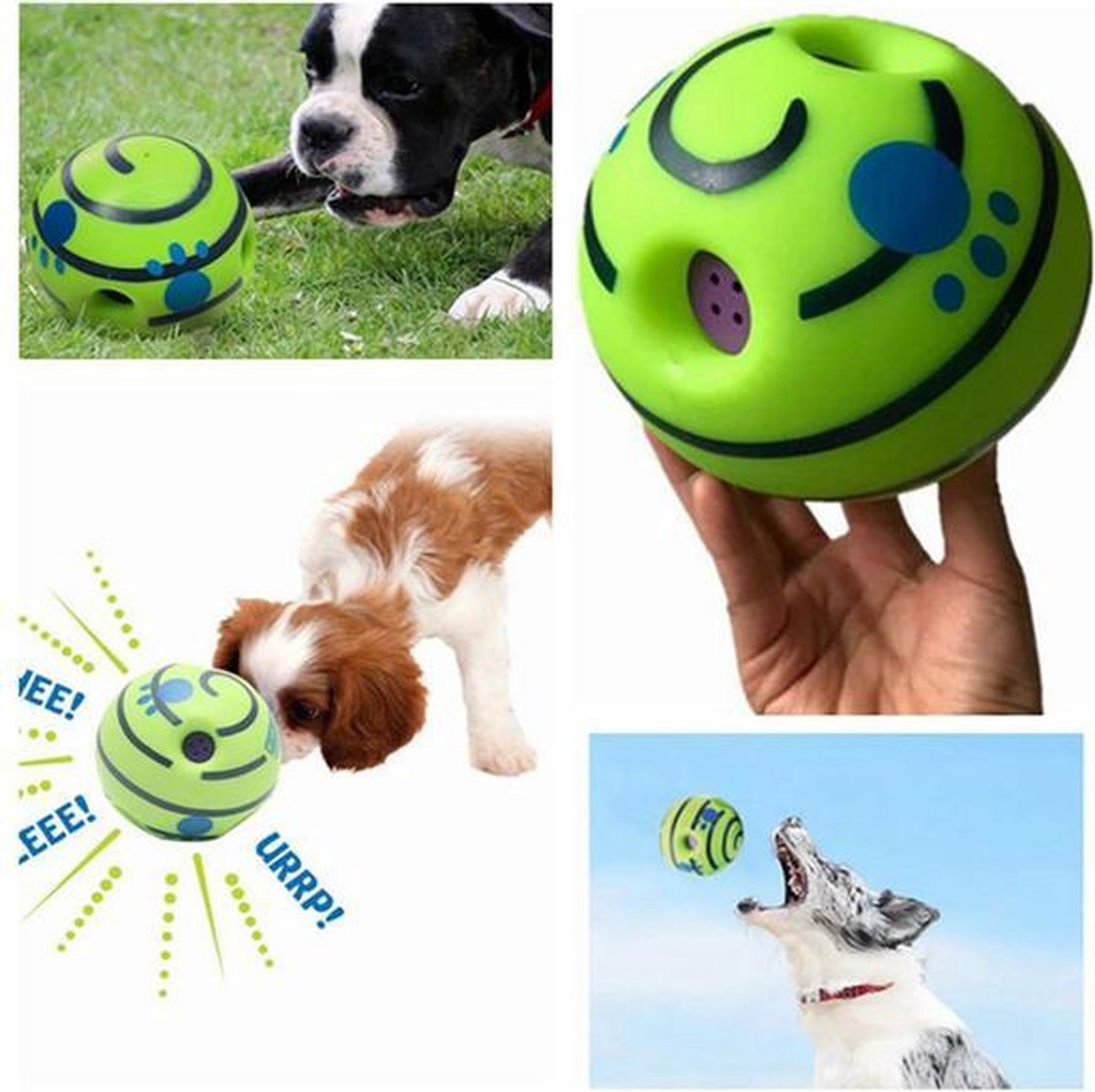 Dogs&Co® Interactieve speelbal GEEL - Wiebel-Giechel Speelbal voor de hond 12cm