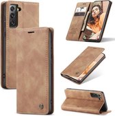 Voor Samsung Galaxy S21 FE CaseMe 013 Multifunctionele horizontale flip lederen tas, met kaartsleuf & houder & portemonnee (bruin)