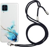 Voor Samsung Galaxy A12 5G hol marmerpatroon TPU schokbestendig beschermhoes met nekriempje (blauw)