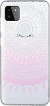 Voor Samsung Galaxy A22 5G gekleurd tekeningpatroon transparant TPU beschermhoes (roze bloem)