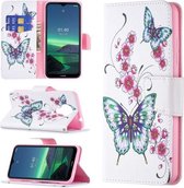 Voor Nokia 1.4 Gekleurde Tekening Patroon Horizontale Flip Leren Case met Houder & Kaartsleuven & Portemonnee (Peach Blossom Butterfly)