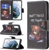 Voor Samsung Galaxy S21 FE Gekleurde tekening patroon horizontale flip lederen tas met houder & kaartsleuven & portemonnee (beer)