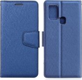 Voor Samsung Galaxy M31 Zijden Textuur Horizontale Flip Leren Case met Houder & Kaartsleuven & Portemonnee & Fotolijst (Blauw)