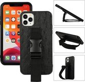 Sportarmband PC + PU lederen beschermhoes met riem en houderfunctie voor iPhone 12 Pro Max (zwart)