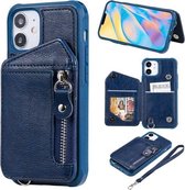 Rits dubbele gesp schokbestendige beschermhoes met standaard & fotohouder & portemonnee-functie voor iPhone 12 mini (blauw)