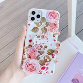 IMD Laser Flower Pattern TPU beschermhoes met houder voor iPhone 11 Pro (Red Rose)