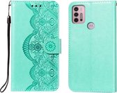 Voor Motorola Moto G30 Flower Vine Embossing Pattern Horizontale Flip Leather Case met Card Slot & Holder & Wallet & Lanyard (Green)