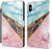 Marmeren horizontale flip TPU + PU lederen tas met houder en kaartsleuven en portemonnee en draagkoord voor iPhone XS Max (blauw roze)