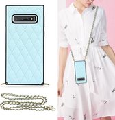 Voor Samsung Galaxy S10e Elegant Rhombic Pattern Microfiber Leather + TPU Shockproof Case met Crossbody Strap Chain (Blauw)