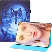 Voor Samsung Galaxy Tab A 10.5 T590 T595 Gekleurde tekening Horizontale flip PU lederen tas met houder & kaartsleuven & portemonnee & slaap / wekfunctie (Moon Wolf)