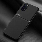 Voor Samsung Galaxy A02s Klassieke Tilt Strip Graan Magnetische Schokbestendige PC + TPU Case (Zwart)